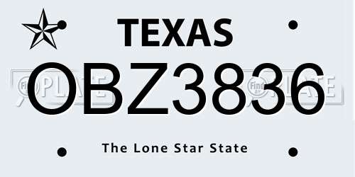 OBZ3836 Texas License Plate