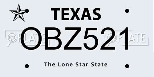 OBZ521 Texas License Plate