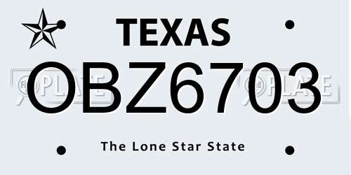 OBZ6703 Texas License Plate