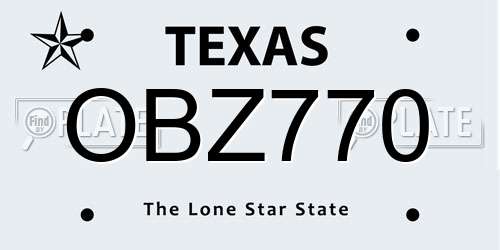 OBZ770 Texas License Plate