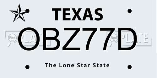 OBZ77D Texas License Plate