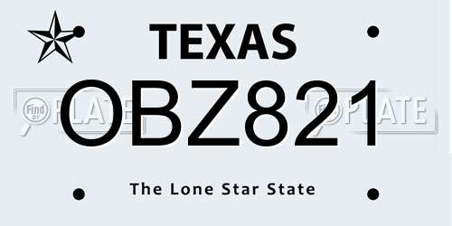 OBZ821 Texas License Plate