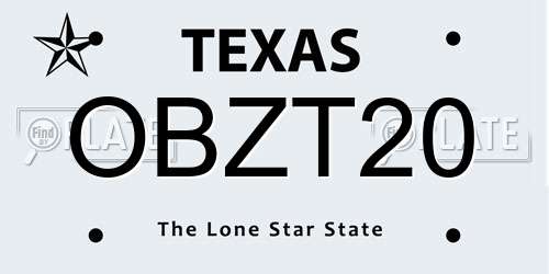 OBZT20 Texas License Plate