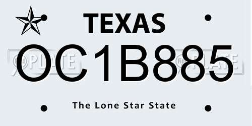 OC1B885 Texas License Plate