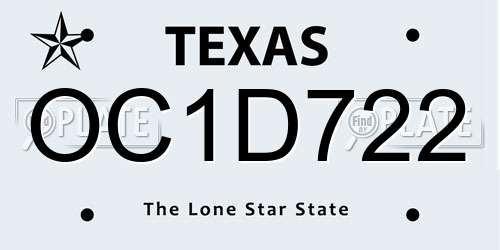 OC1D722 Texas License Plate