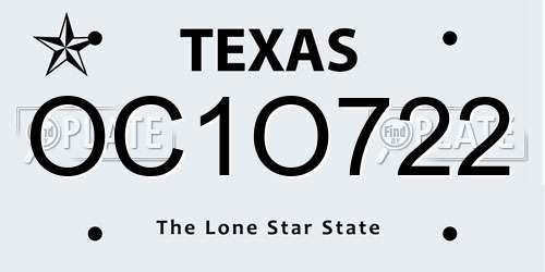 OC1O722 Texas License Plate