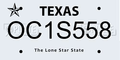OC1S558 Texas License Plate