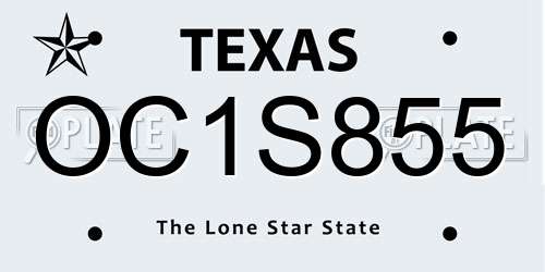OC1S855 Texas License Plate