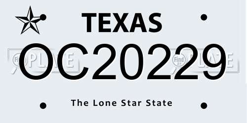OC20229 Texas License Plate
