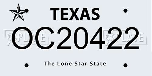 OC20422 Texas License Plate
