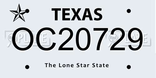 OC20729 Texas License Plate