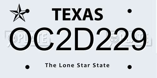 OC2D229 Texas License Plate