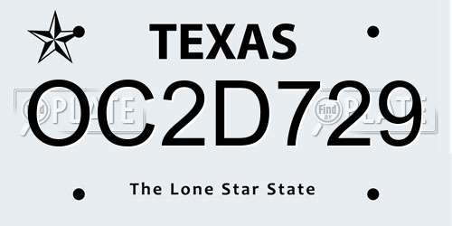 OC2D729 Texas License Plate