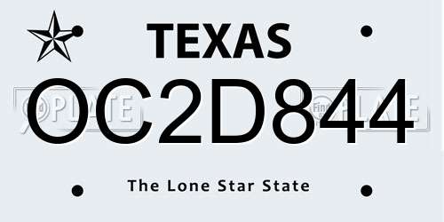 OC2D844 Texas License Plate