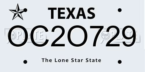 OC2O729 Texas License Plate