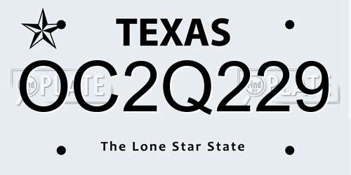 OC2Q229 Texas License Plate