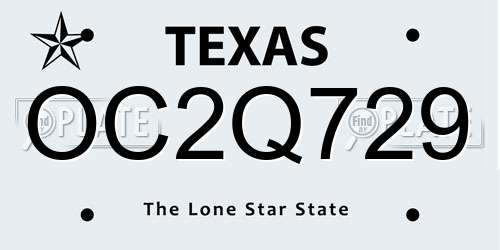 OC2Q729 Texas License Plate