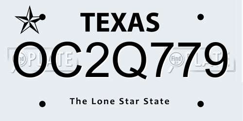 OC2Q779 Texas License Plate