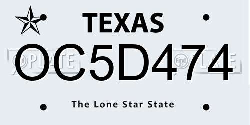 OC5D474 Texas License Plate