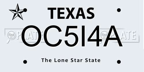OC5I4A Texas License Plate