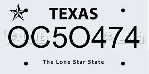 OC5O474 Texas License Plate