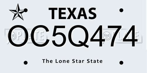 OC5Q474 Texas License Plate