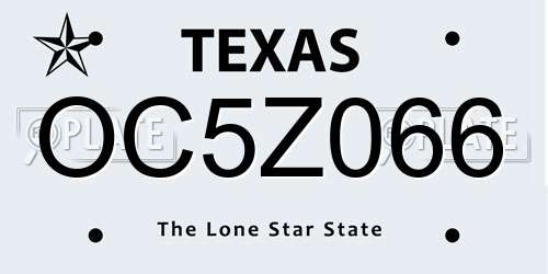 OC5Z066 Texas License Plate