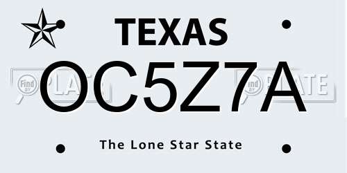 OC5Z7A Texas License Plate