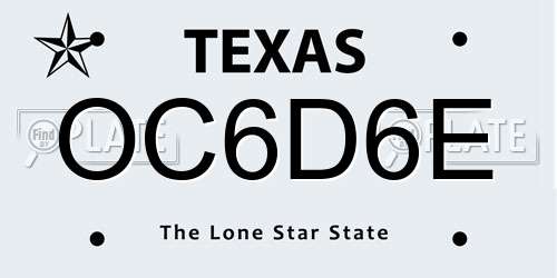 OC6D6E Texas License Plate