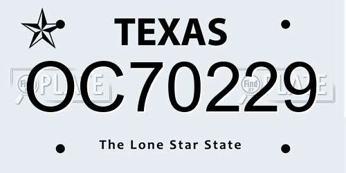 OC70229 Texas License Plate