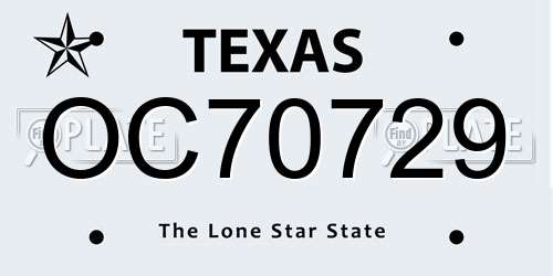 OC70729 Texas License Plate