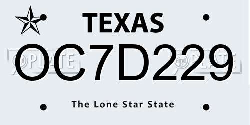 OC7D229 Texas License Plate