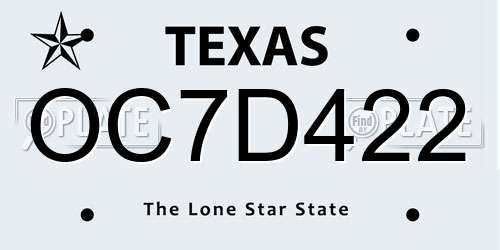 OC7D422 Texas License Plate
