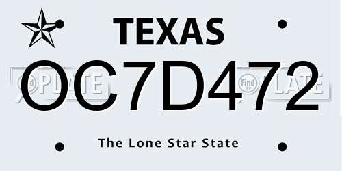 OC7D472 Texas License Plate