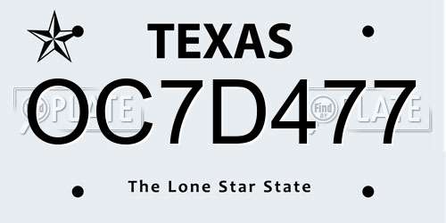 OC7D477 Texas License Plate