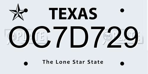 OC7D729 Texas License Plate