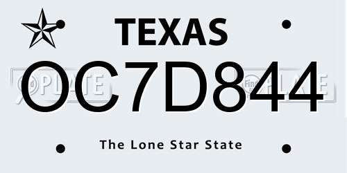 OC7D844 Texas License Plate