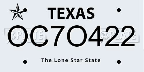 OC7O422 Texas License Plate