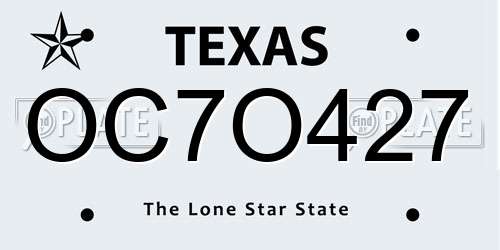 OC7O427 Texas License Plate