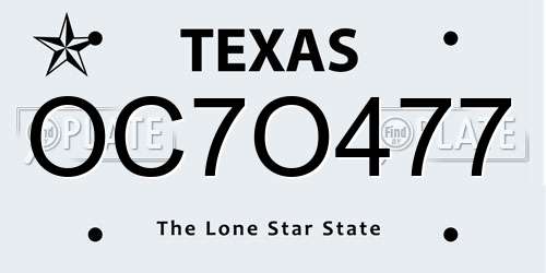 OC7O477 Texas License Plate