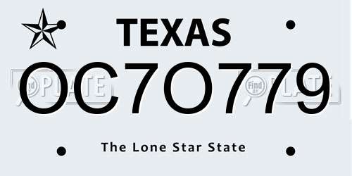 OC7O779 Texas License Plate