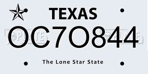 OC7O844 Texas License Plate