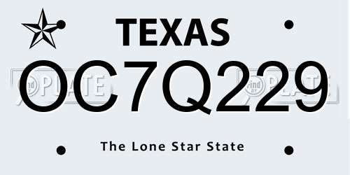 OC7Q229 Texas License Plate