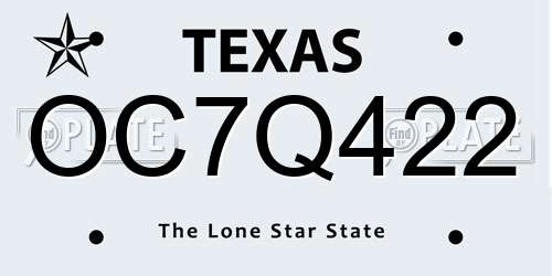 OC7Q422 Texas License Plate
