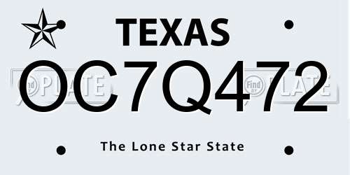 OC7Q472 Texas License Plate