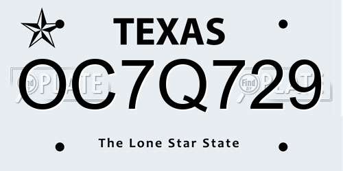 OC7Q729 Texas License Plate