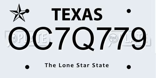 OC7Q779 Texas License Plate