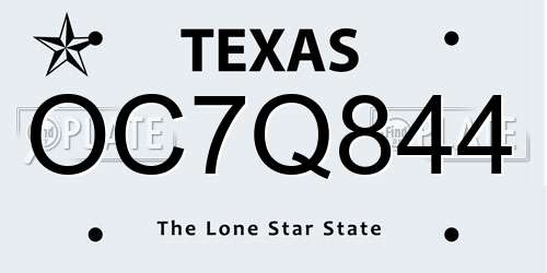OC7Q844 Texas License Plate