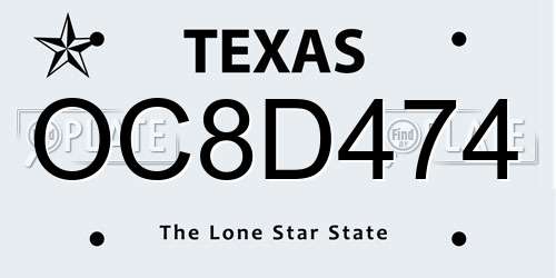 OC8D474 Texas License Plate