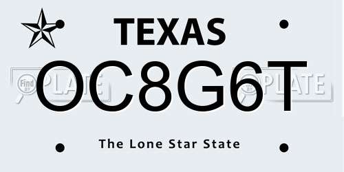 OC8G6T Texas License Plate